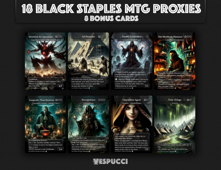 Black Staples MTG Proxy Cards, Premium Custom Commander Cards, Reanimate, Vampiric Tutor, Black Tutors, Commander Black Staples