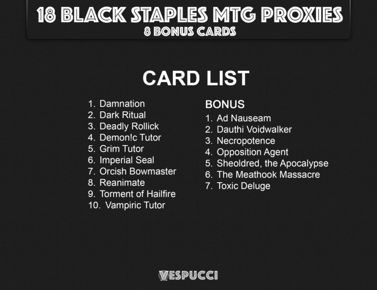 Black Staples MTG Proxy Cards, Premium Custom Commander Cards, Reanimate, Vampiric Tutor, Black Tutors, Commander Black Staples