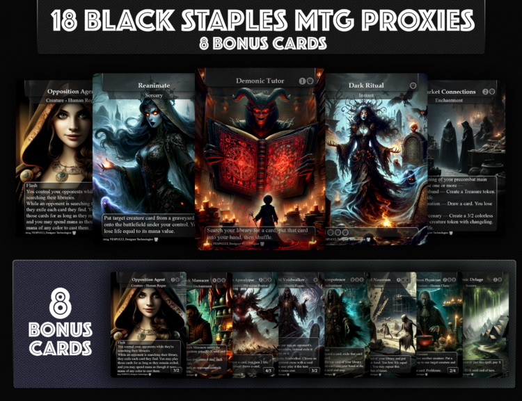 Black Staples MTG Proxy Cards, Premium Custom Commander Cards, Reanimate, Vampiric Tutor, Black Tutors, Commander Black Staples