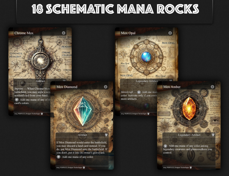 MTG Mana Rocks, Mox Opal, Grim Monolith, Sol Ring, Mox Amber, Mana Vault, Jeweled Lotus, Lotus Petal, Basalt Monolith