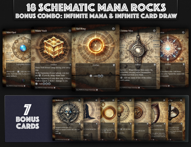 MTG Mana Rocks, Mox Opal, Grim Monolith, Sol Ring, Mox Amber, Mana Vault, Jeweled Lotus, Lotus Petal, Basalt Monolith