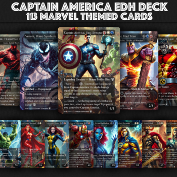 Captain America EDH Deck, Marvel, MTG Deck, 113 Cards, 13 Sideboard, Hulk, Thor, Thanos, Venom, Wolverine, Scarlett Witch, Sentry, Includes all major characters, Captain America Equipment Deck