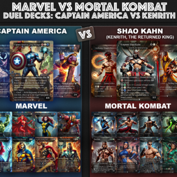 Captain America First Avenger, Kenrith, the Returned King, Marvel vs Mortal Kombat, Duel Decks, Kenrith the Returned King vs Captain America EDH Deck, 220 Proxy Cards, Iron Man Titan of innovation, Sissay, Wetherlight Captain, Kinnan Bonder Prodigy